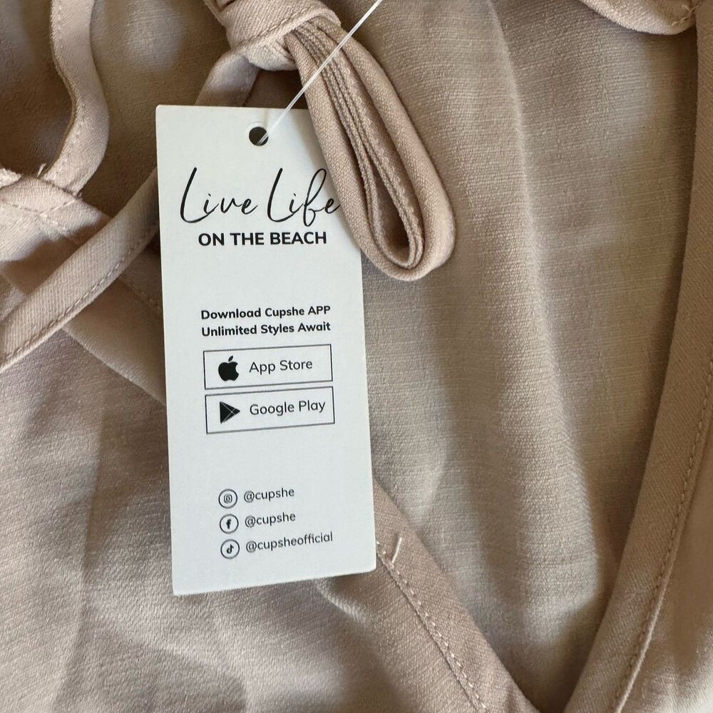 Cupshe NWT Refined Ruffle Beige Mini Dress Sz M Western Mediterranean Vacation - Picture 13 of 16